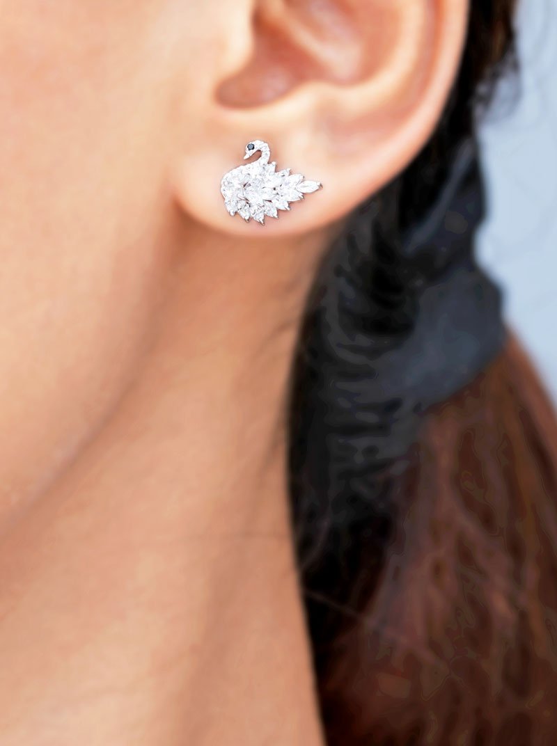Flaunting Swan Stud Earrings (Pure Silver) - Silver